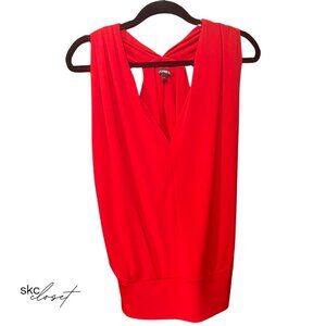 EXPRESS Sleeveless Red Drape Front Top, Plunge V-Neck. M